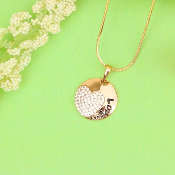 "Round Love Pendant with Heart & Crystals in Rose Gold, XPPT1571 - Picture 4 of 13